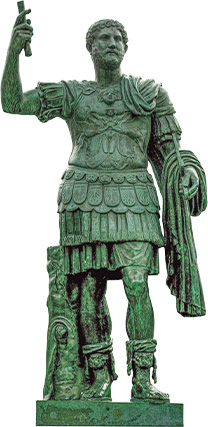 Image of a bronze statue turned green of a Roman Emperor