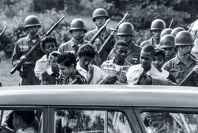 Black students being escorted to school