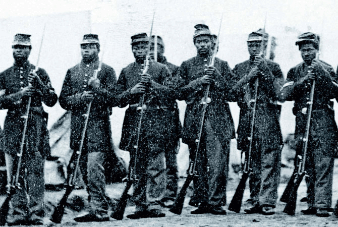 The line of armed black soldiers