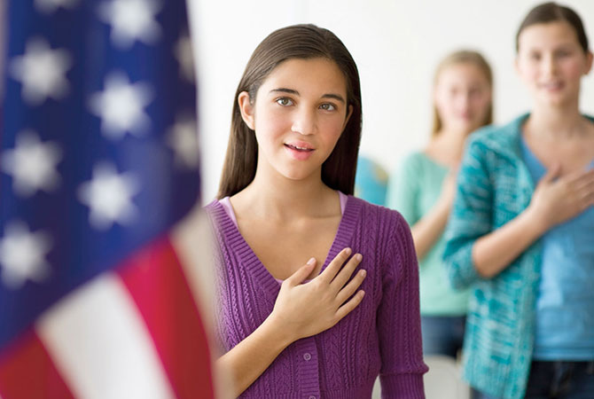 Student saying the Pledge of Allegiance