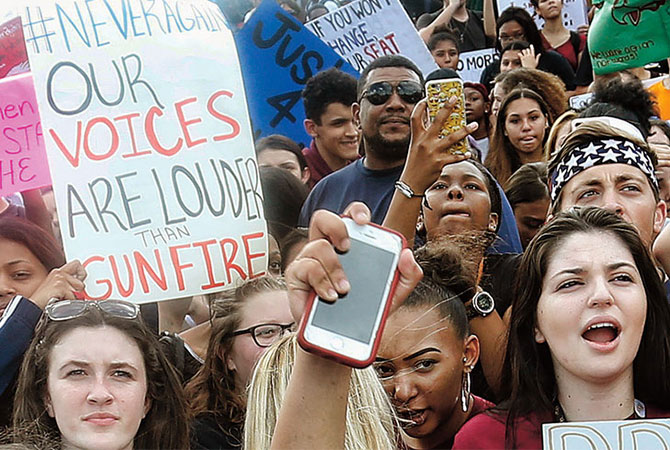 Students gathering in a protest