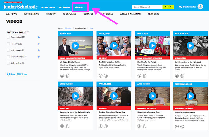 junior scholastic video page