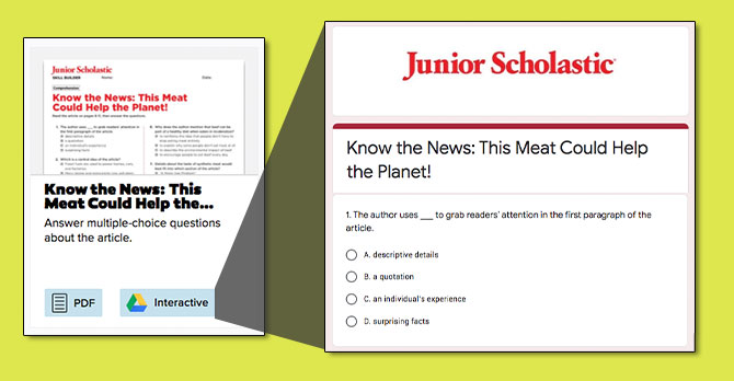 example of a junior scholastic interactive quiz question